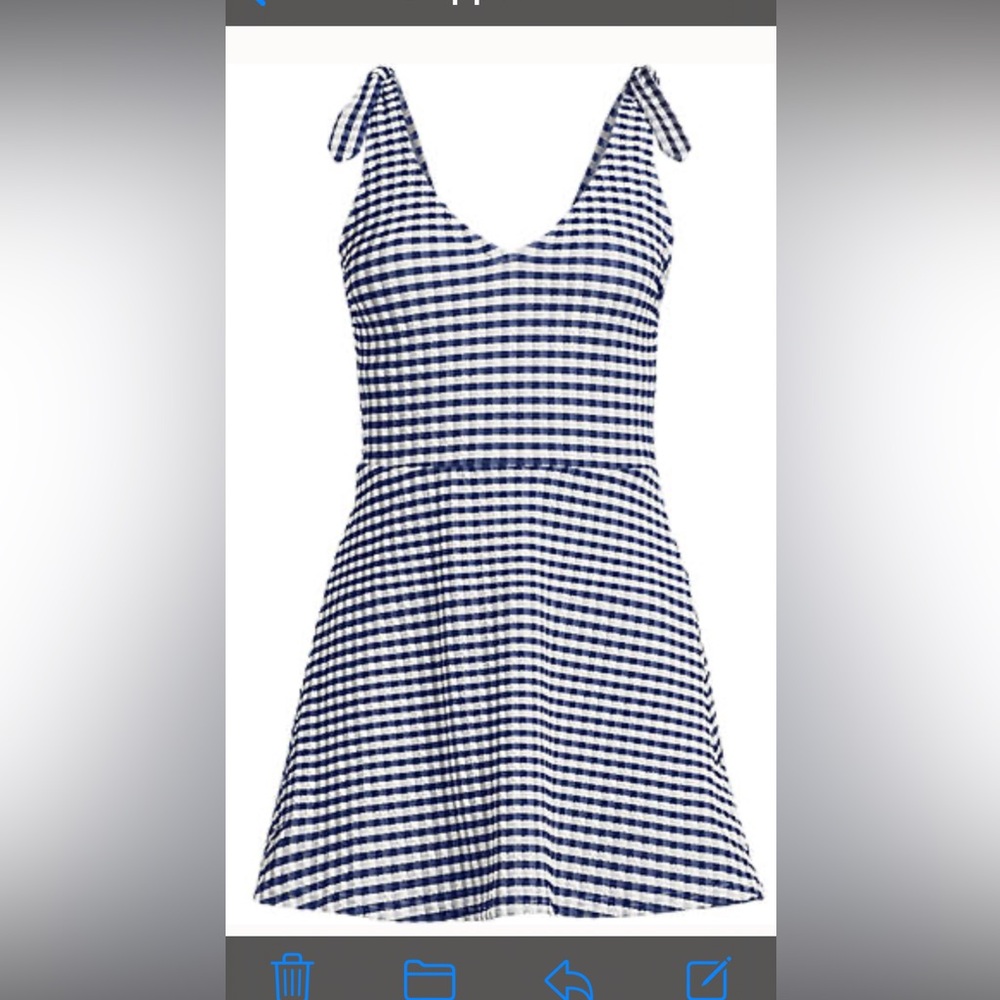 NWT Lands’End Navy and White gingham checkered Swim Dress Size 14
